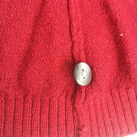 Apostrophe Cardigan Red 3/4 Sleeves Vintage Made in HK Acrylic Nylon Size Large - Picture 11 of 11